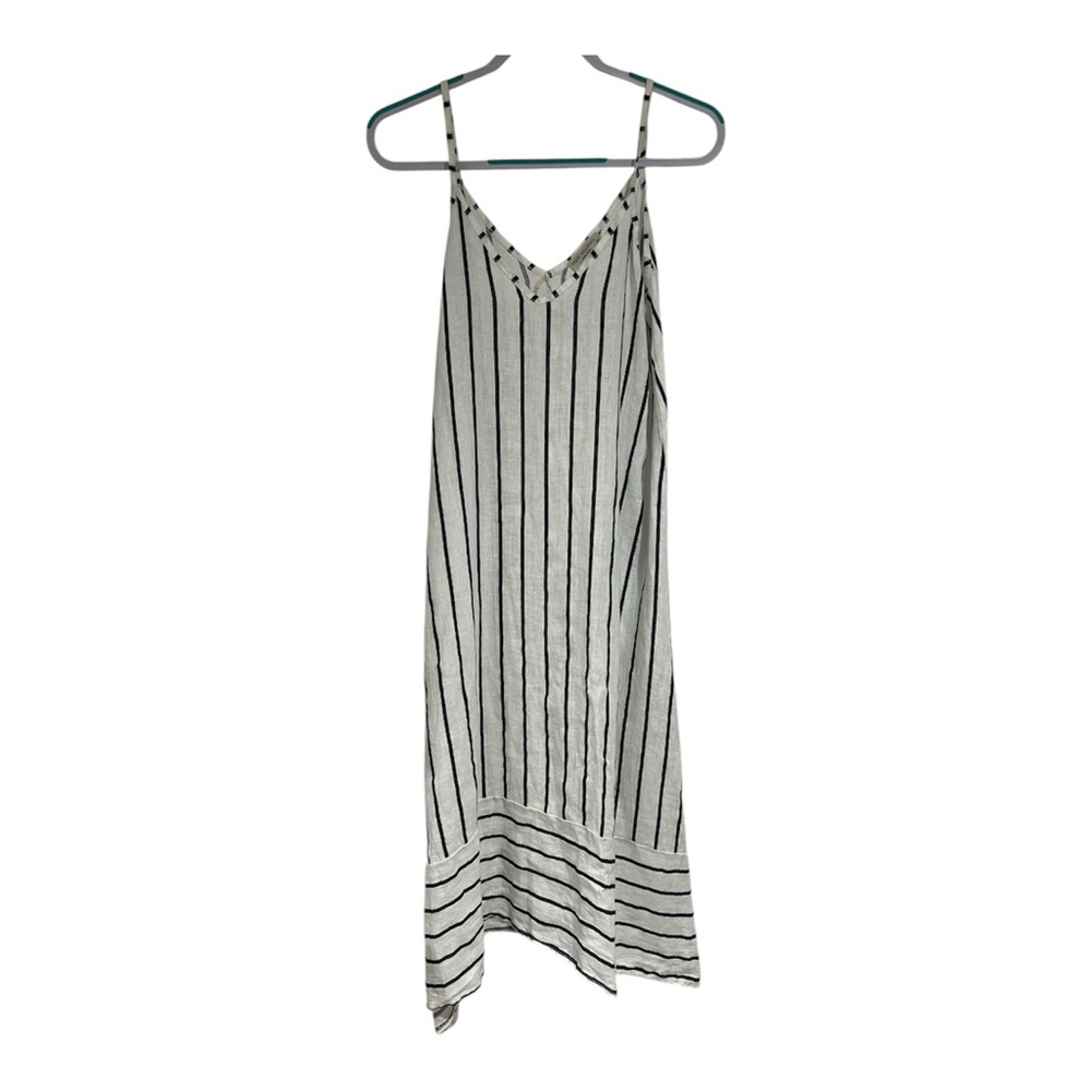 Italian made Elegant Striped V-Neck Dress, 100% linen